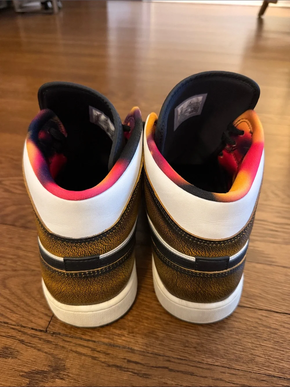 Jordan High Top Sneakers - White/Gold/Black with Multicolor Liner